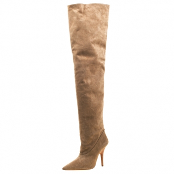 Pre Owned Yeezy Season 5 Beige Suede Thigh High Pointed Toe Boots Size 38
