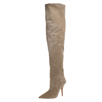 Pre Owned Yeezy Season 5 Beige Suede Thigh High Pointed Toe Boots Size 40
