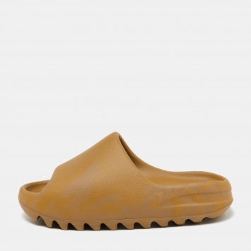 Pre Owned Yeezy x Adidas Brown Rubber Ochre Slides Size 37