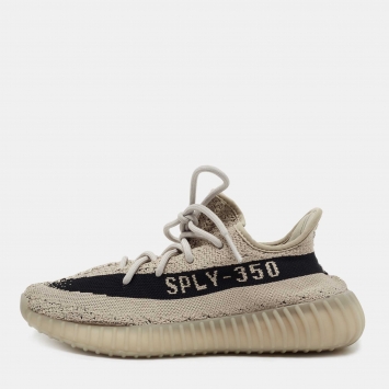 Pre Owned Yeezy x Adidas Grey/Black Knit Fabric Boost 350 V2 Slate Sneakers Size 40