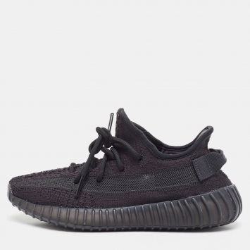 Pre Owned Yeezy x Adidas Black Knit Fabric Boost 350 V2 Onyx Sneakers Size 39 1/3