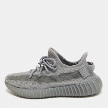 Pre Owned Yeezy x Adidas Grey Knit Fabric Boost 350 V2Steel Grey Sneakers Size 39 1/3