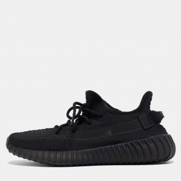 Pre Owned Yeezy x Adidas Black Knit Fabric Boost 350 V2 Onyx Sneakers Size 40 2/3