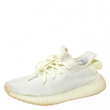Pre Owned Yeezy x Adidas Light Yellow Cotton Knit Boost 350 V2 Sneakers Size 36.5
