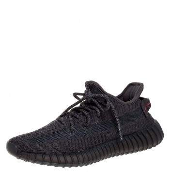 Pre Owned Yeezy x Adidas Black Cotton Knit Boost 350 V2 Static Non Reflective Sneakers Size 37.5