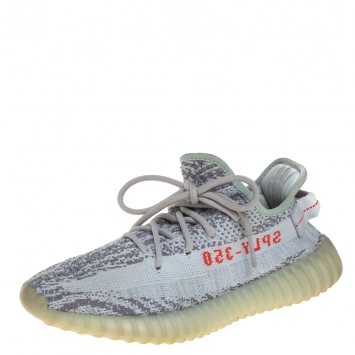 مملوكة مسبقًا Yeezy x Adidas Blue Tint/Grey Cotton Knit Boost 350 V2  Sneakers Size 38.5