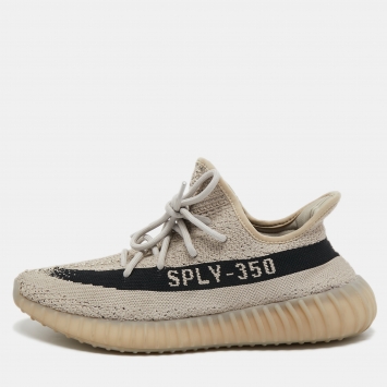 Pre Owned Yeezy x Adidas Grey/Black Knit Fabric Boost 350 V2 Slate Sneakers Size 44