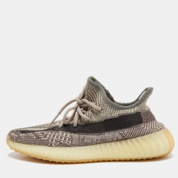 Pre Owned Yeezy x Adidas Grey/Black Knit Fabric Boost 350 V2 Zyon Sneakers Size 37