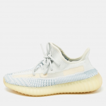 Pre Owned Yeezy x Adidas Blue/White Knit Fabric Boost 350 V2 Cloud White Sneakers Size 38 2/3