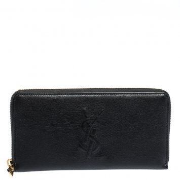 Pre Owned Saint Laurent Black Leather Belle De Jour Zip Around  Wallet