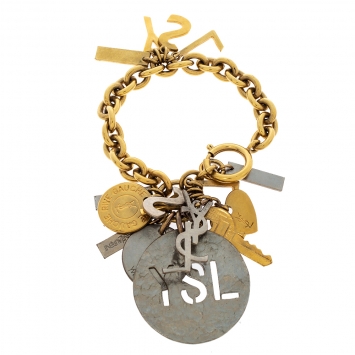 Pre Owned Yves Saint Laurent Rive Gauche Multi-charm Two Tone Chain Link Bracelet