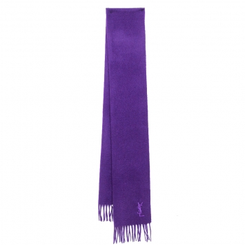 Pre Owned Yves Saint Laurent Purple Fringed Wool Scarf
