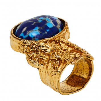 مملوكة مسبقًا Yves Saint Laurent Blue Glass Cabochon Arty Ring Size EU 57