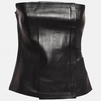 Pre Owned Yves Saint Laurent Vintage Black Leather Tube Top M