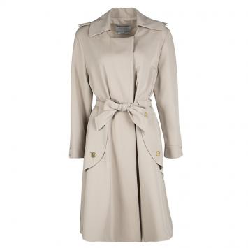 Pre Owned Yves Saint Laurent Beige Wool Belted Trench Coat L