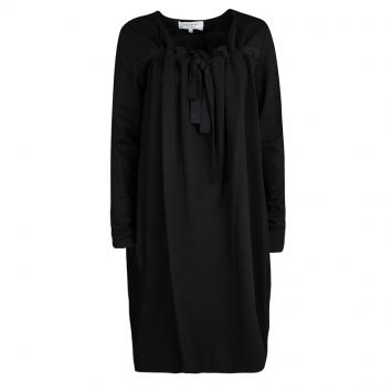 Pre Owned Yves Saint Laurent Hiver'09 Black Knit Gathered Neck Tie Detail Long Sleeve Dress L
