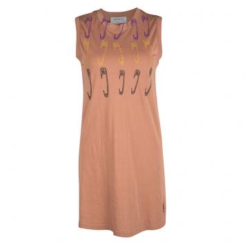 Pre Owned Yves Saint Laurent Paris Brown Safety Pin Printed Sleeveless T-Shirt Dress S