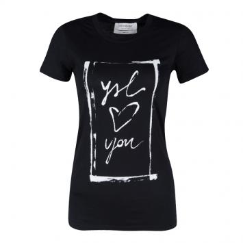 Pre Owned Yves Saint Laurent Paris Black Printed Crew Neck T-Shirt S