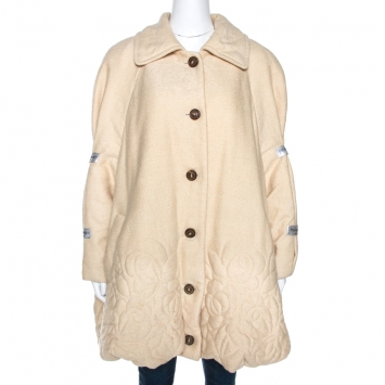 Pre Owned Yves Saint Laurent Variation Vintage Cream Silk Blend Coat L