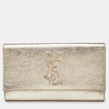 Pre Owned Yves Saint Laurent Gold Leather Belle De Jour Flap Clutch
