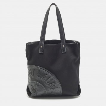 Pre Owned Yves Saint Laurent Black Canvas and Leather Logo Patch Tote