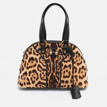 Yves Saint Laurent Beige/Black Calfhair and Leather Muse Bag