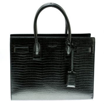 Pre Owned Saint Laurent Metallic Lizard Embossed Leather Baby Classic Sac De Jour Top Handle Bag