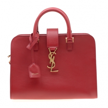 Pre Owned Saint Laurent Paris Red Leather Cabas Monogram Tote