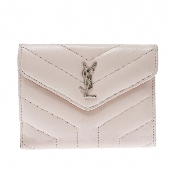 Pre Owned Saint Laurent Beige Matelasse Leather Small Loulou Wallet
