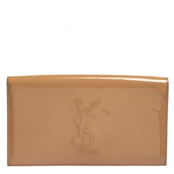 Pre Owned Yves Saint Laurent Beige Patent Leather Large Belle De Jour Clutch