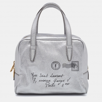 Pre Owned Yves Saint Laurent Metallic Grey Leather Satchel