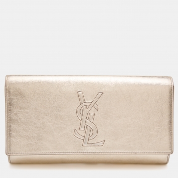 Pre Owned Yves Saint Laurent Metallic Gold Leather Belle De Jour Clutch
