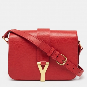 Pre Owned Yves Saint Laurent Red Leather Chyc Flap Crossbody Bag