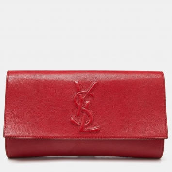 Pre Owned Yves Saint Laurent Red Leather Belle De Jour Flap Clutch