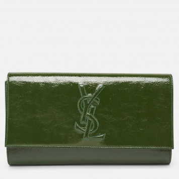 Pre Owned Yves Saint Laurent Green Patent Leather Belle De Jour Flap Clutch