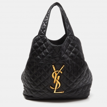 Pre Owned Saint Laurent Black Quilted Leather Maxi Icare Tote