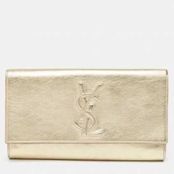 Pre Owned Yves Saint Laurent Gold Leather Belle De Jour Flap Clutch