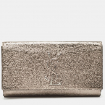 Pre Owned Yves Saint Laurent Metallic Leather Belle De Jour Flap Clutch