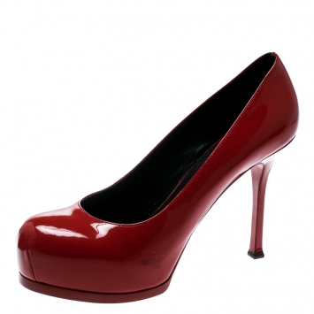 Pre Owned Saint Laurent Paris Red Patent Leather Tribtoo Platform Pumps Size 39