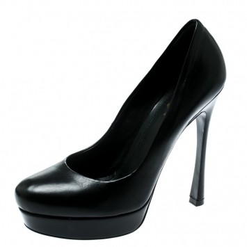 Pre Owned Saint Laurent Paris Black Leather Tribute Platform Pumps Size 38.5