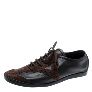 Pre Owned Saint Laurent Paris Brown Suede And Leather Lace Up Sneakers Size 41