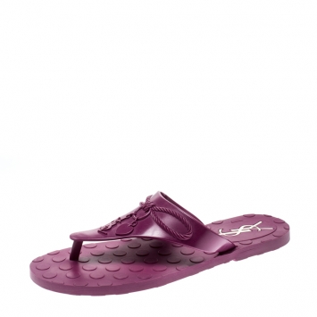 Pre Owned Saint Laurent Paris Purple Rubber Thong Flats Size 38