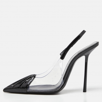 مملوكة مسبقًا Yves Saint Laurent Black Patent Leather and PVC Pointed Toe Slingback Pumps Size 37