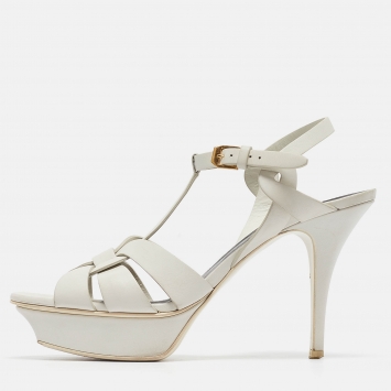 Pre Owned Yves Saint Laurent White Leather Tribute Sandals Size 40