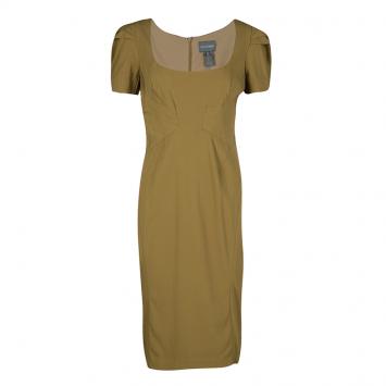 Pre Owned Zac Posen Khaki Brown Short Sleeve Dress M