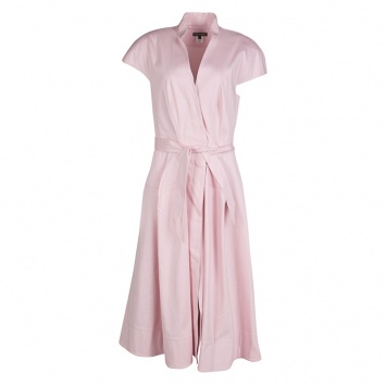 Pre Owned Zac Posen Pink Cotton Mandarin Collar A-Line Belted Shirt Dress S