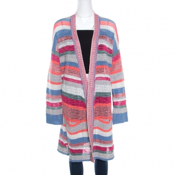 Pre Owned Zadig and Voltaire Multicolor Striped Lurex Crochet Knit Celia Cardigan M