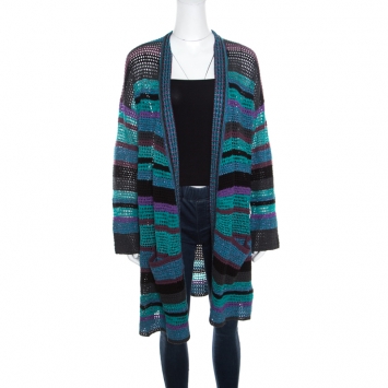 Pre Owned Zadig and Voltaire Multicolor Striped Lurex Crochet Knit Celia Cardigan S