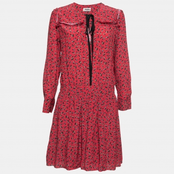 Pre Owned Zadig & Voltaire Red Floral Printed Crepe Silk Mini Dress M