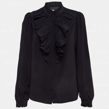 Pre Owned Zadig & Voltaire Black Crepe Silk Ruffled Blouse L
